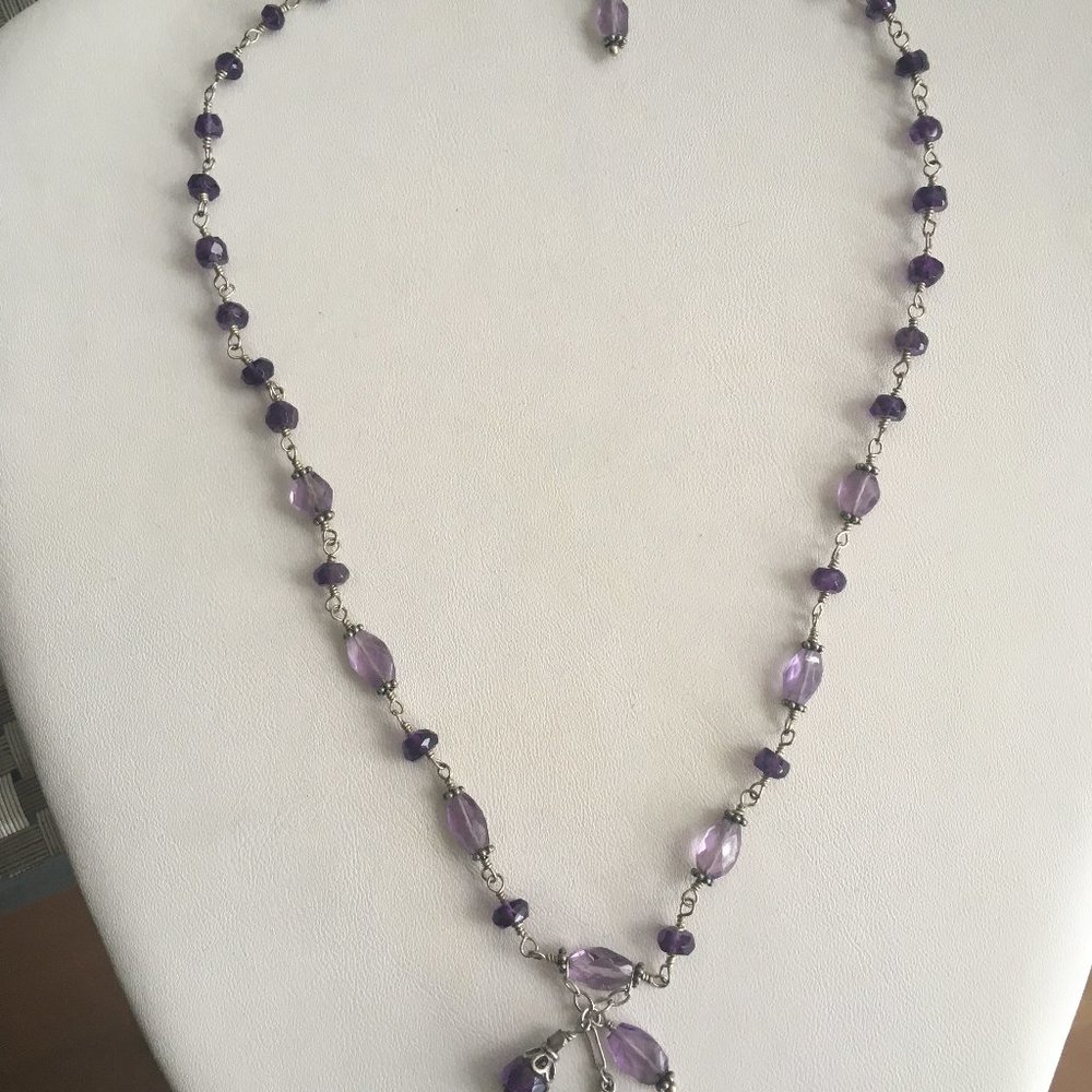 Amethyst , 925 sterling silver Necklace 16"